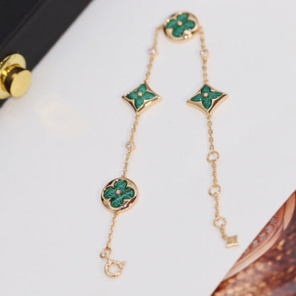 [LuxJewelry]STAR AND SUN 4 MOTIF PINK GOLD MALACHITE BRACELET