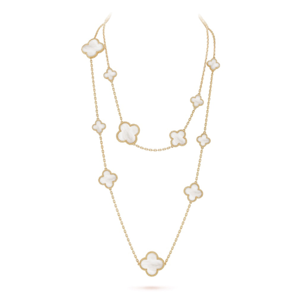 [LuxJewelry]CLOVER 16 MOTIF WHITE MOP GOLD NECKLACE