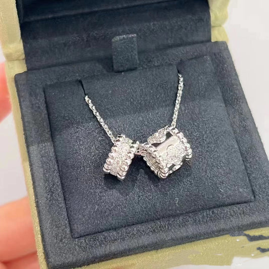 [LuxJewelry]PERLEE DOUBLE PENDANT SILVER DIAMOND NECKLACE