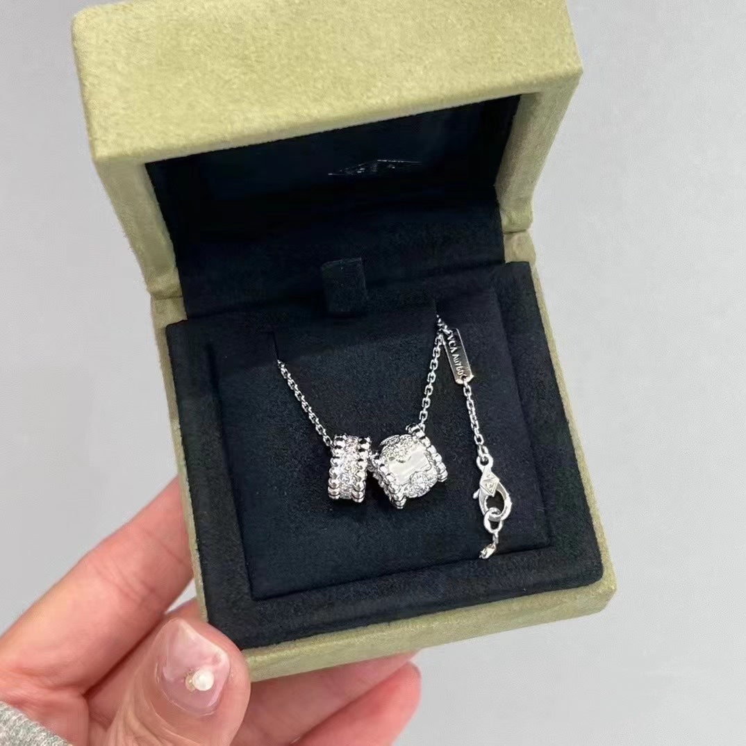 [LuxJewelry]PERLEE DOUBLE PENDANT SILVER DIAMOND NECKLACE