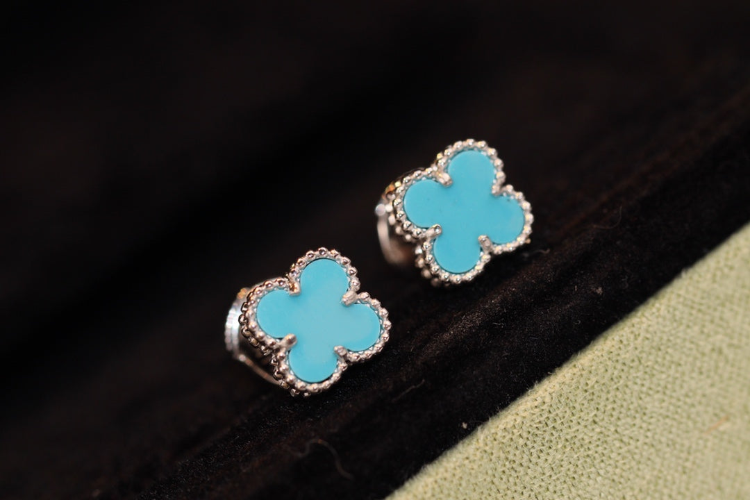 [LuxJewelry]CLOVER MINI TURQUOISE SILVER STUD EARRINGS