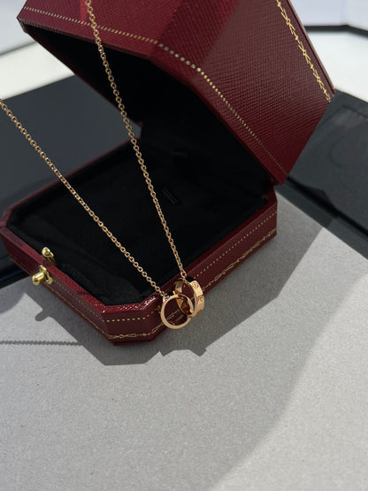 [LuxJewelry]LOVE NECKLACE DOUBLE RING PINK GOLD