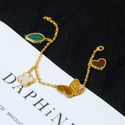 [LuxJewelry]LUCKY SPRING 5 MOTIF GOLD BRACELET
