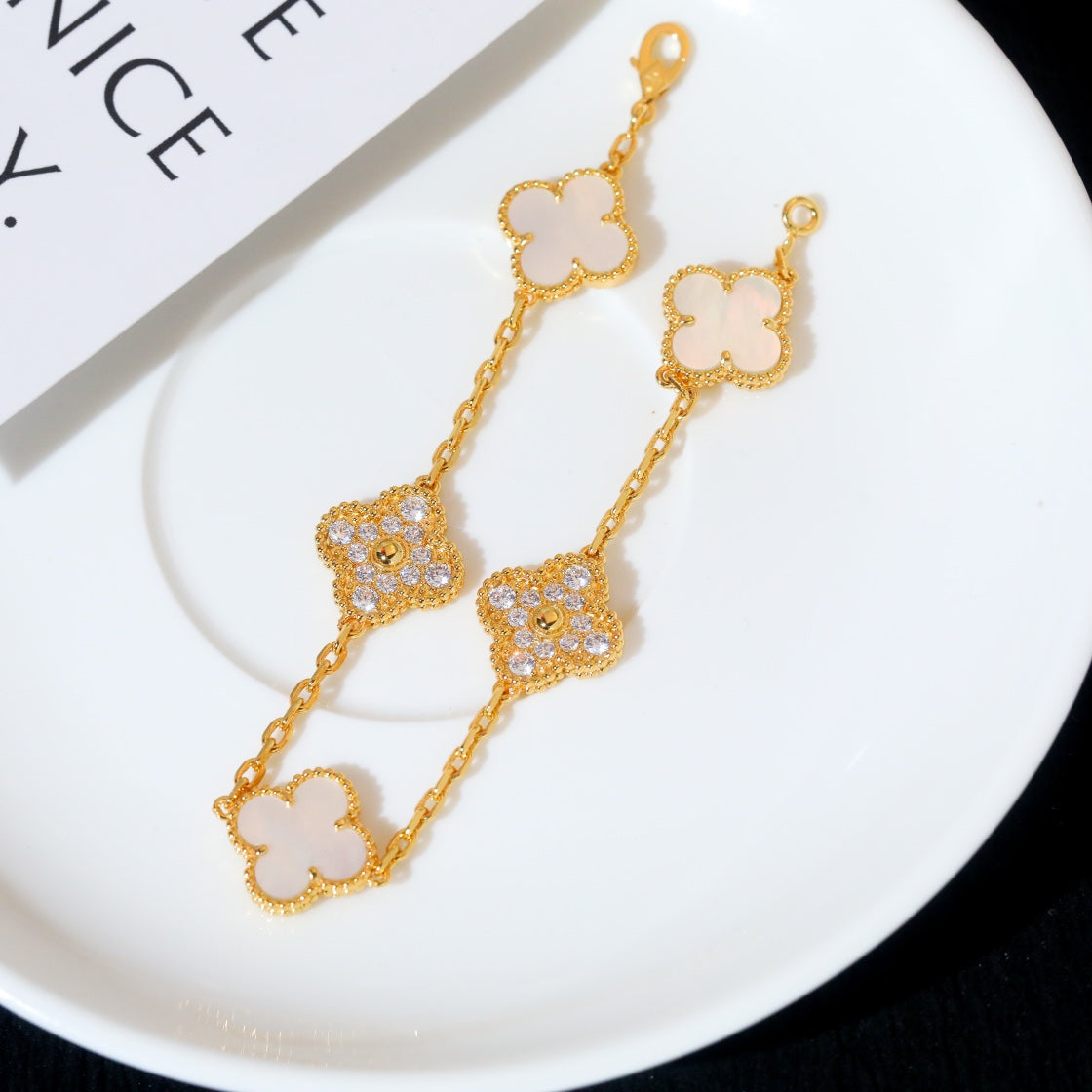 [LuxJewelry]CLOVER BRACELET 5 MOTIF WHITE MOP DIAMOND