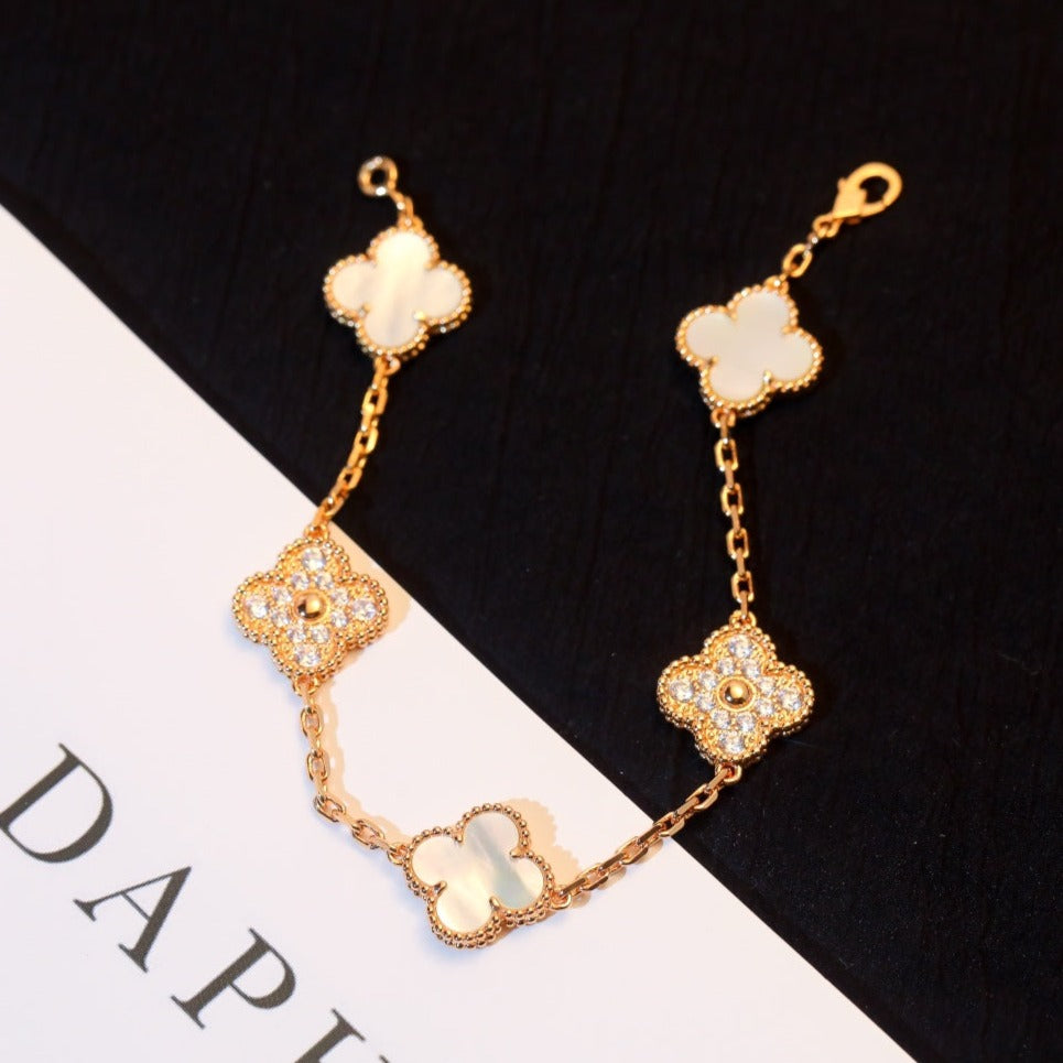 [LuxJewelry]CLOVER BRACELET 5 MOTIF WHITE MOP DIAMOND