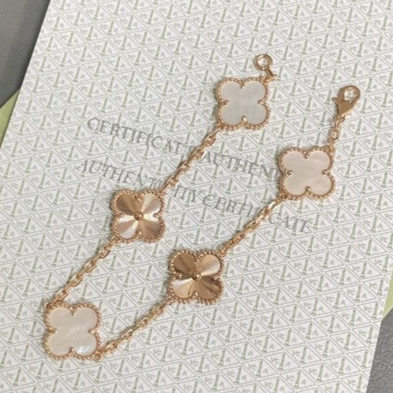 [LuxJewelry]CLOVER BRACELET 5 MOTIF WHITE MOP PINK GOLD