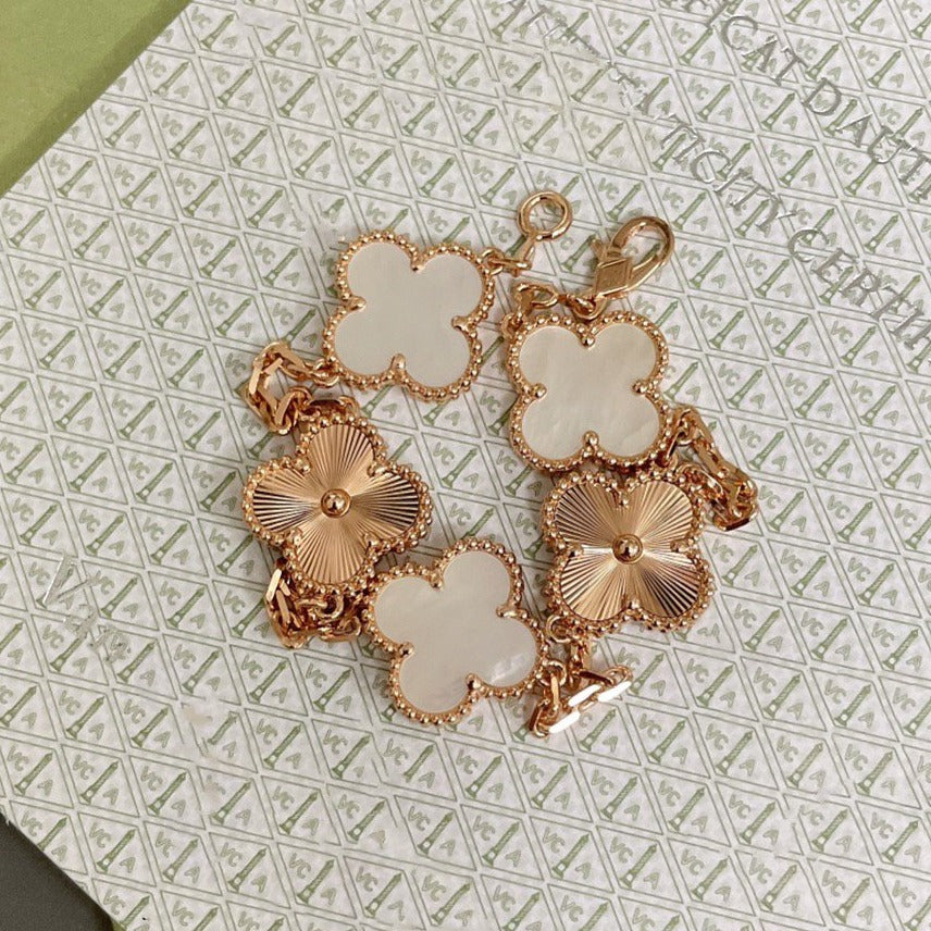 [LuxJewelry]CLOVER BRACELET 5 MOTIF WHITE MOP PINK GOLD