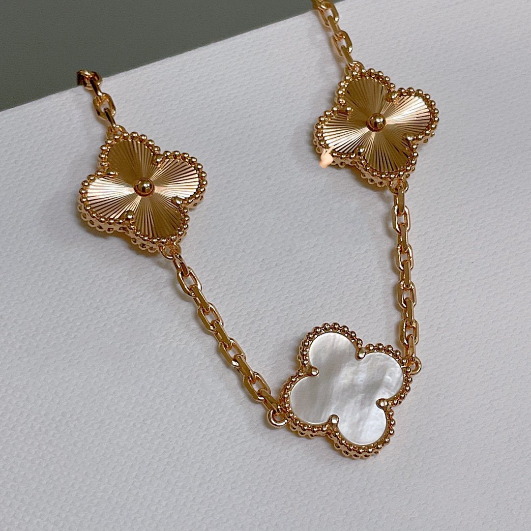 [LuxJewelry]CLOVER BRACELET 5 MOTIF WHITE MOP PINK GOLD