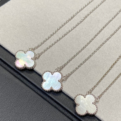 [LuxJewelry]CLOVER MEDIUM SILVER WHITE MOP NECKLACE