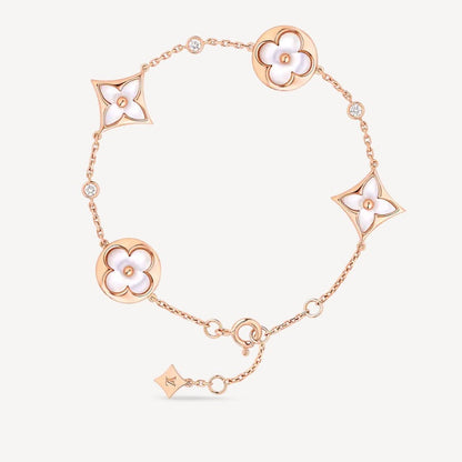 [LuxJewelry]STAR AND SUN 4 MOTIF WHITE MOP PINK GOLD BRACELET