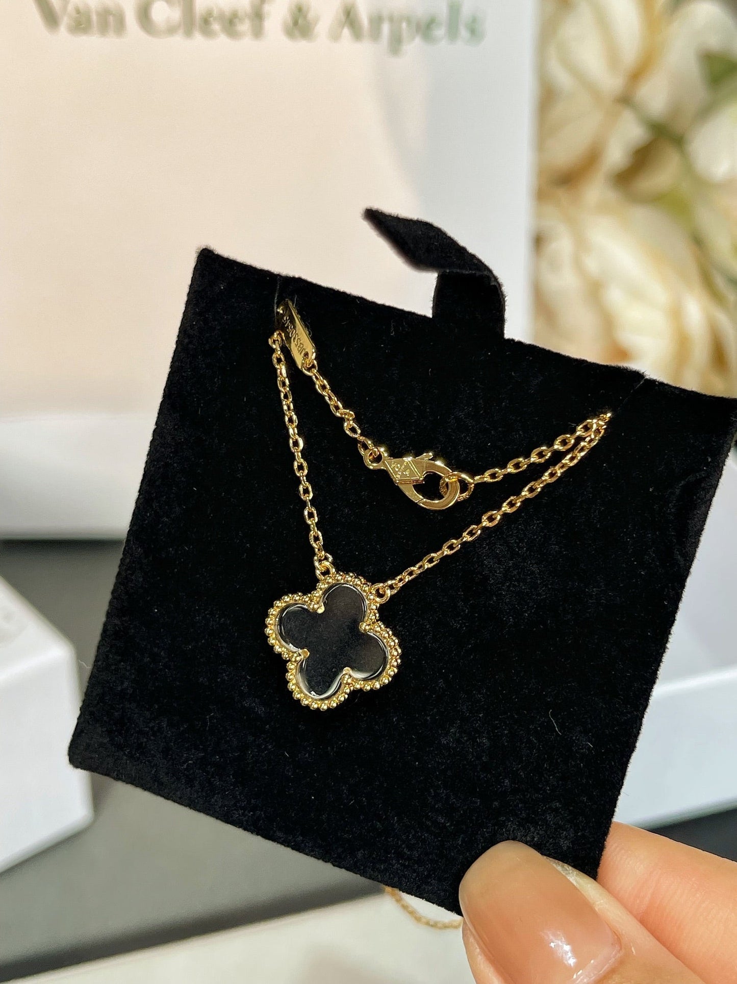 [LuxJewelry]CLOVER ROCK CRYSTAL ROSE GOLD NECKLACE