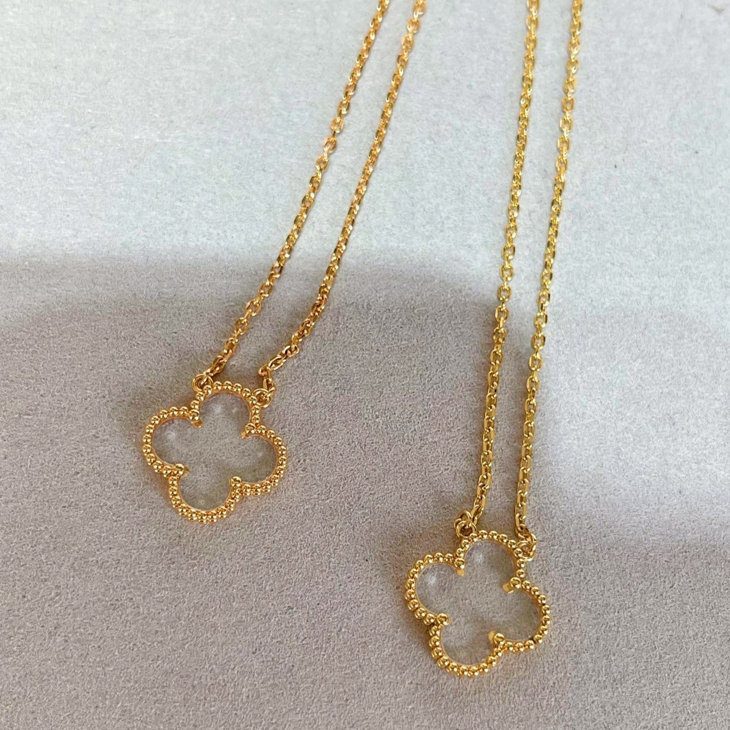 [LuxJewelry]CLOVER ROCK CRYSTAL ROSE GOLD NECKLACE