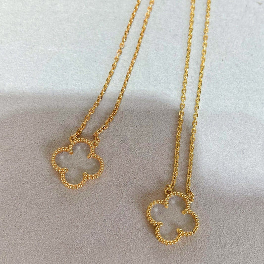 [LuxJewelry]CLOVER ROCK CRYSTAL ROSE GOLD NECKLACE