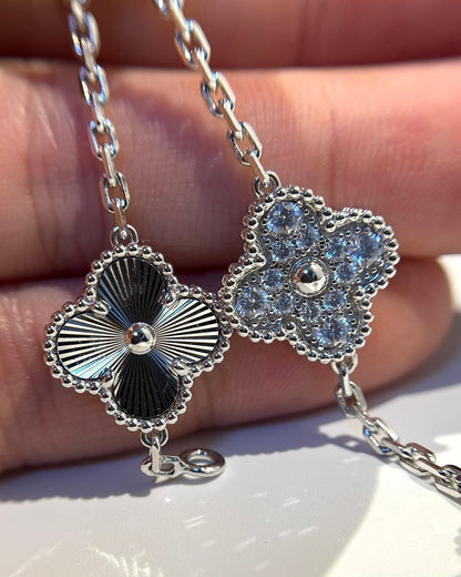 [LuxJewelry]CLOVER 5 MOTIF SILVER DIAMOND BRACELET