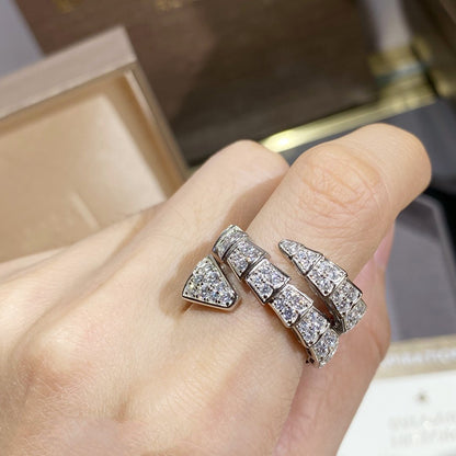 [LuxJewelry]SERPENTI DOUBLE RING SILVER DIAMOND PAVED