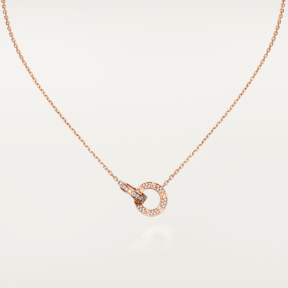 [LuxJewelry]LOVE 7.6MM NECKLACE ROSE GOLD AND SILVER  FULL DIAMOND