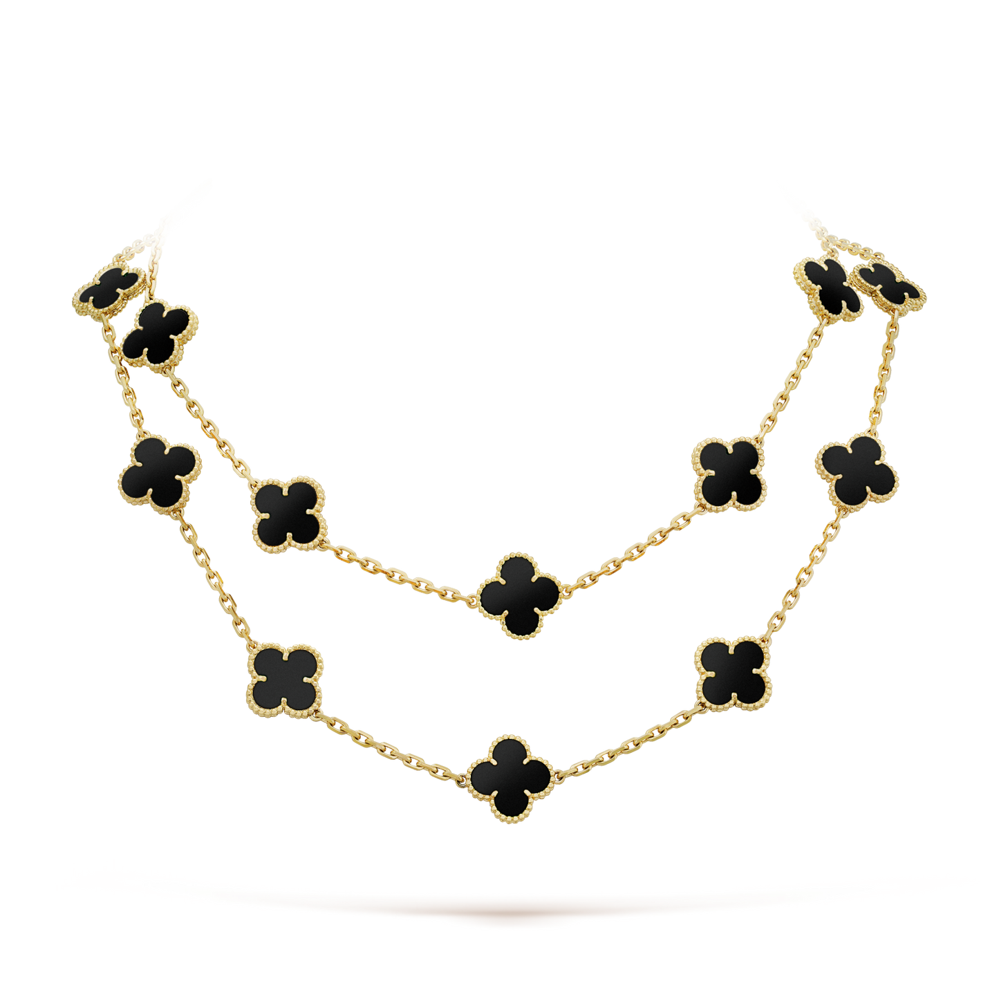 [LuxJewelry]CLOVER 20 MOTIFS ONYX NECKLACE