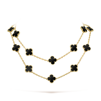 [LuxJewelry]CLOVER 20 MOTIFS ONYX NECKLACE