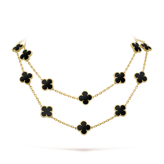 [LuxJewelry]CLOVER 20 MOTIFS ONYX NECKLACE
