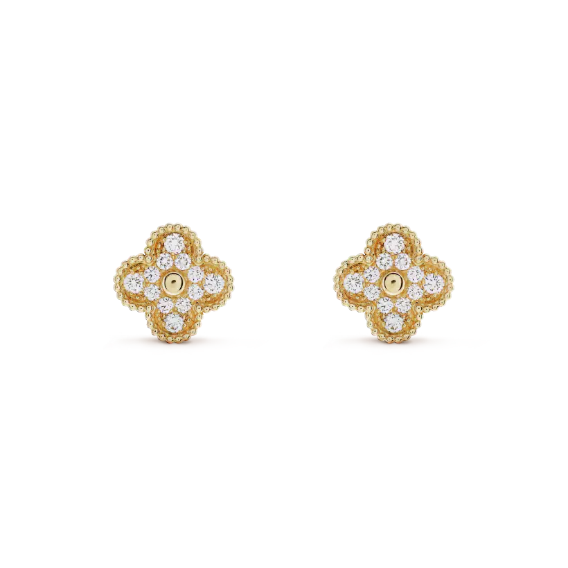 [LuxJewelry]CLOVER MEDIUM 1 MOTIFS FUll DIAMOND EARRINGS
