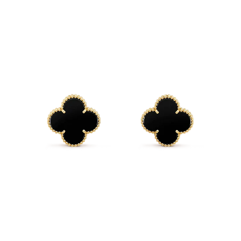 [LuxJewelry]CLOVER MEDIUM 1 MOTIFS  ONYX STUD EARRINGS