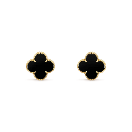 [LuxJewelry]CLOVER MEDIUM 1 MOTIFS  ONYX STUD EARRINGS