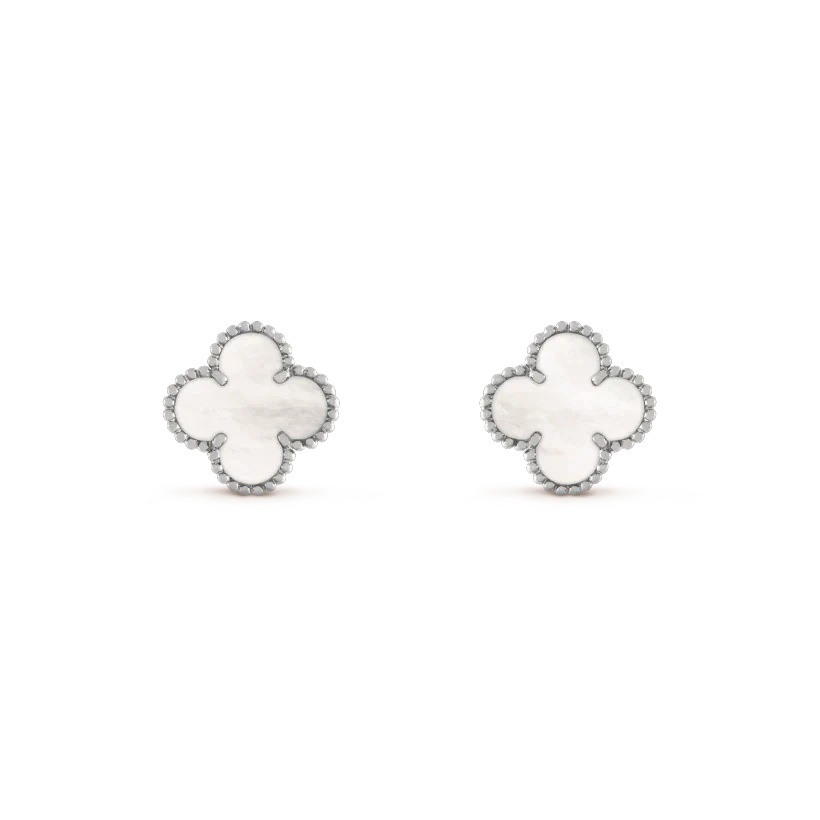 [LuxJewelry]CLOVER MEDIUM 1 MOTIFS  WHITE MOP EARRINGS SILVER