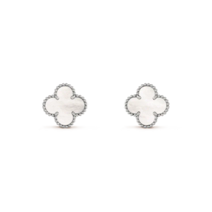 [LuxJewelry]CLOVER MEDIUM 1 MOTIFS  WHITE MOP EARRINGS SILVER