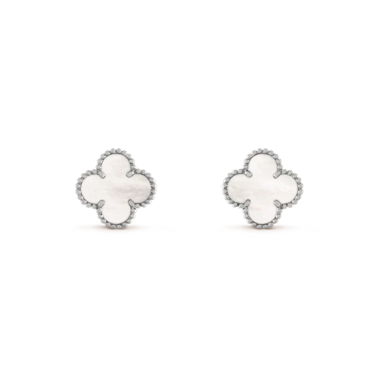[LuxJewelry]CLOVER MEDIUM 1 MOTIFS  WHITE MOP EARRINGS SILVER
