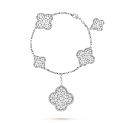 [LuxJewelry]CLOVER 6 MOTIFS SILVER DIAMOND BRACELET