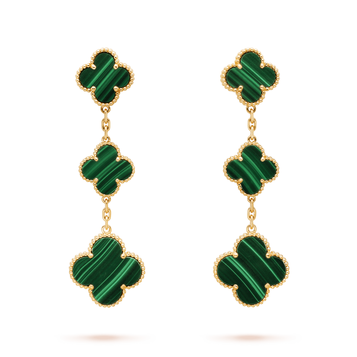 [LuxJewelry]CLOVER MALACHITE 3 MOTIFS GOLD