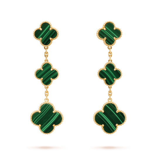 [LuxJewelry]CLOVER MALACHITE 3 MOTIFS GOLD