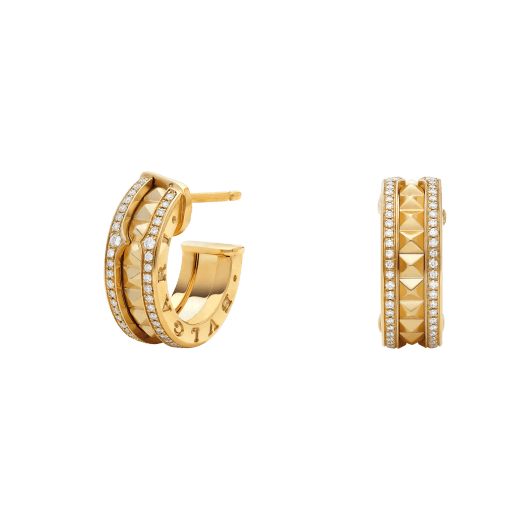 [LuxJewelry]ZERO 1 ROCK GOLD EARRINGS WITH STUDDED SPIRAL AND PAVED DIAMONDS