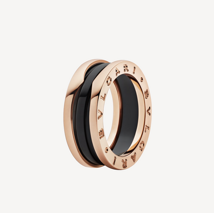 [LuxJewelry]ZERO 1 TWO-BAND LOOPS AND BLACK CERAMIC PINK GOLD RING