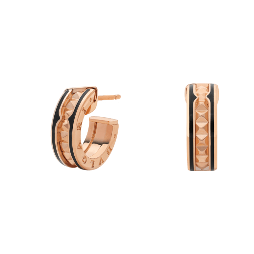 [LuxJewelry]ZERO 1 ROCK PINK GOLD EARRINGS WITH STUDDED SPIRAL AND BLACK CERAMIC