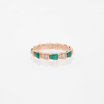 [LuxJewelry]SERPENTI RING PINK GOLD MALACHITE DIAMOND 3MM