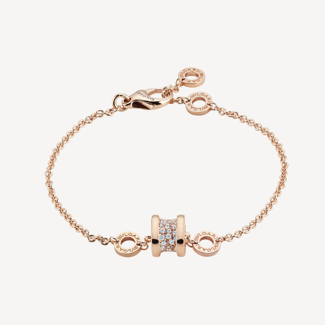 [LuxJewelry]ZERO 1 SOFT PINK GOLD WITH PAVED DIAMONDS ON THE SPIRAL BRACELET