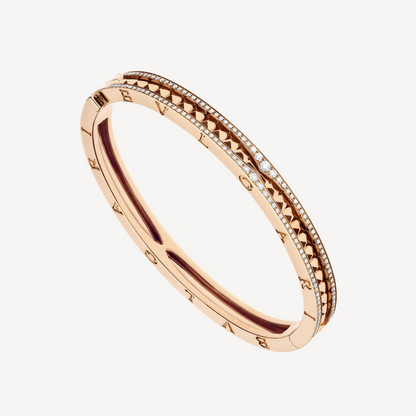 [LuxJewelry]ZERO 1 SPIRAL AND PAVED DIAMOND PINK GOLD BRACELET