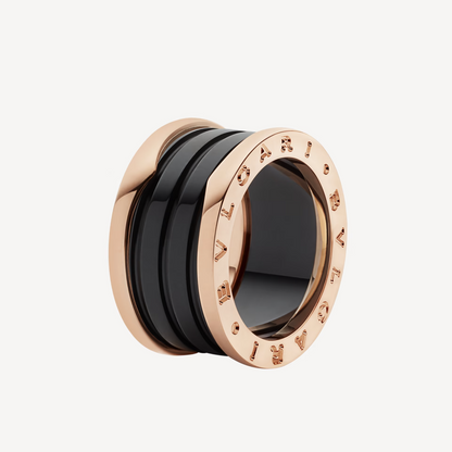 [LuxJewelry]ZERO 1 FOUR-BAND LOOPS AND BLACK CERAMIC SPIRAL PINK GOLD RING