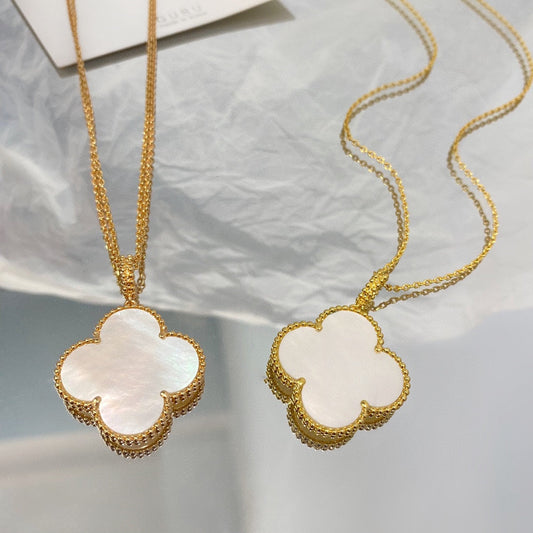 [LuxJewelry]CLOVER 25MM MOP LARGE PENDANT NECKLACE