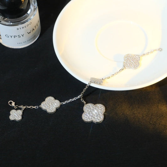 [Top&on]CLOVER BRACELET 5 MOTIF SILVER DIAMOND PAVED