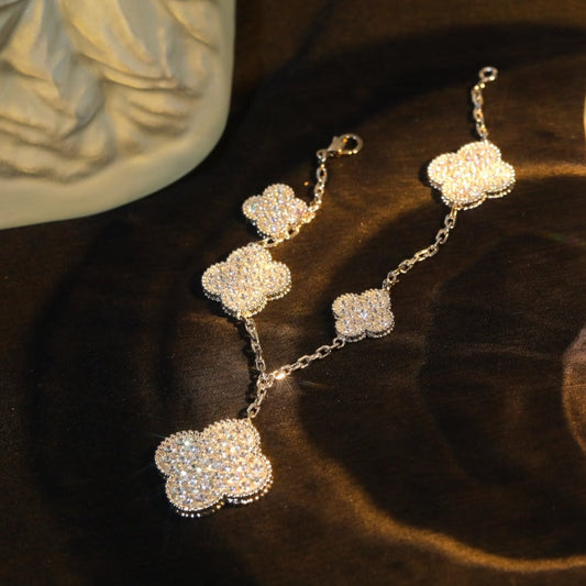 [Top&on]CLOVER BRACELET 5 MOTIF SILVER DIAMOND PAVED