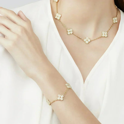 [LuxJewelry]CLOVER 5 MOTIFS  FULL DIAMOND BRACELET