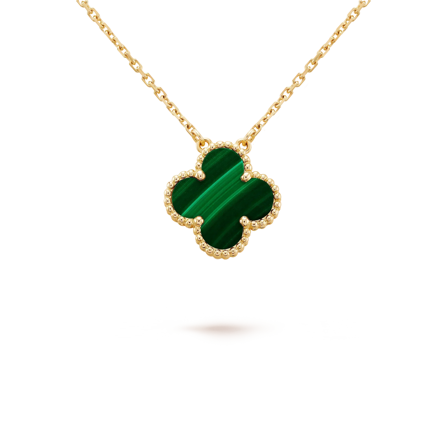 [LuxJewelry]CLOVER 15MM MALACHITE SINGLE FLOWER  NECKLACE