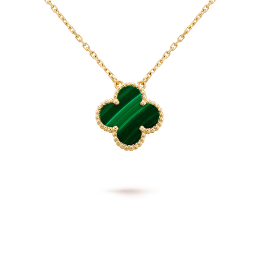 [LuxJewelry]CLOVER 15MM MALACHITE SINGLE FLOWER  NECKLACE