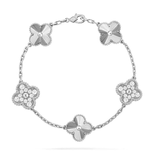 [LuxJewelry]CLOVER 5 MOTIF SILVER DIAMOND BRACELET