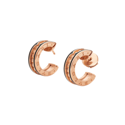 [LuxJewelry]ZERO 1 ROCK PINK GOLD EARRINGS WITH STUDDED SPIRAL AND BLACK CERAMIC
