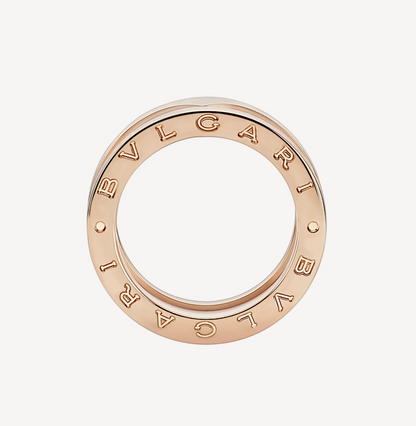 [LuxJewelry]ZERO 1 TWO-BAND LOOPS AND WHITE CERAMIC SPIRAL PINK GOLD RING