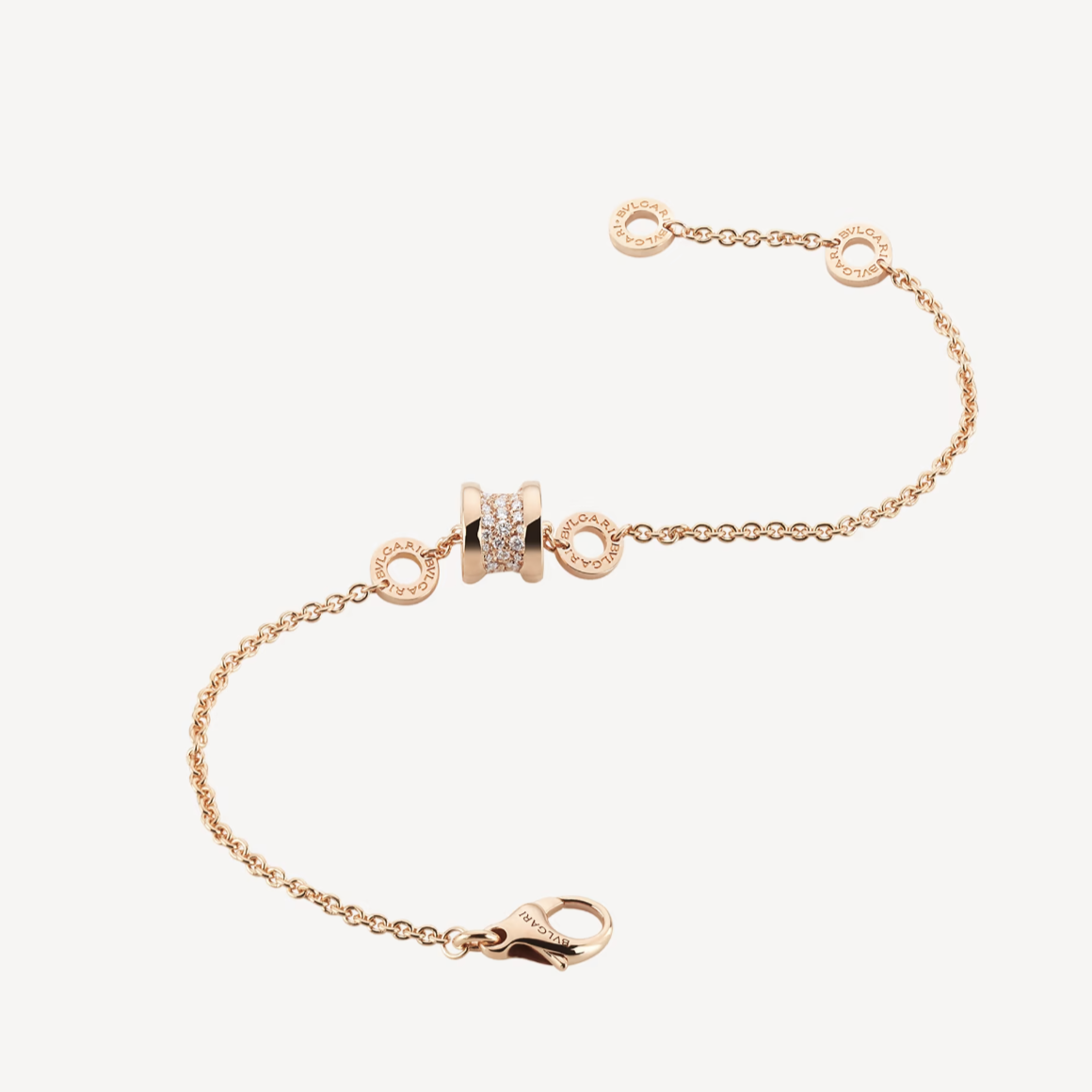 [LuxJewelry]ZERO 1 SOFT PINK GOLD WITH PAVED DIAMONDS ON THE SPIRAL BRACELET