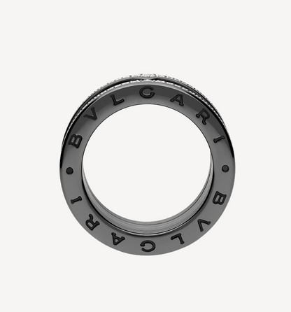 [LuxJewelry]ZERO 1 ROCK FOUR-BAND BLACK CERAMIC WITH STUDDED SPIRAL AND PAVED DIAMONDS RING